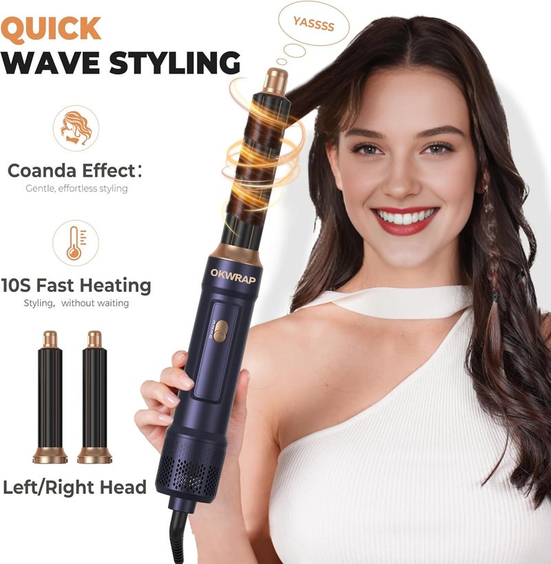 OKWRAP 6 in ONE Blow Dryer Brush, Curling Wand Hair Styling Tools Set, Ionic Hot Air Hair Dryer, Massage Oval Hair Dryer, Left&Right Hair Curlers 100-120V - Image 3